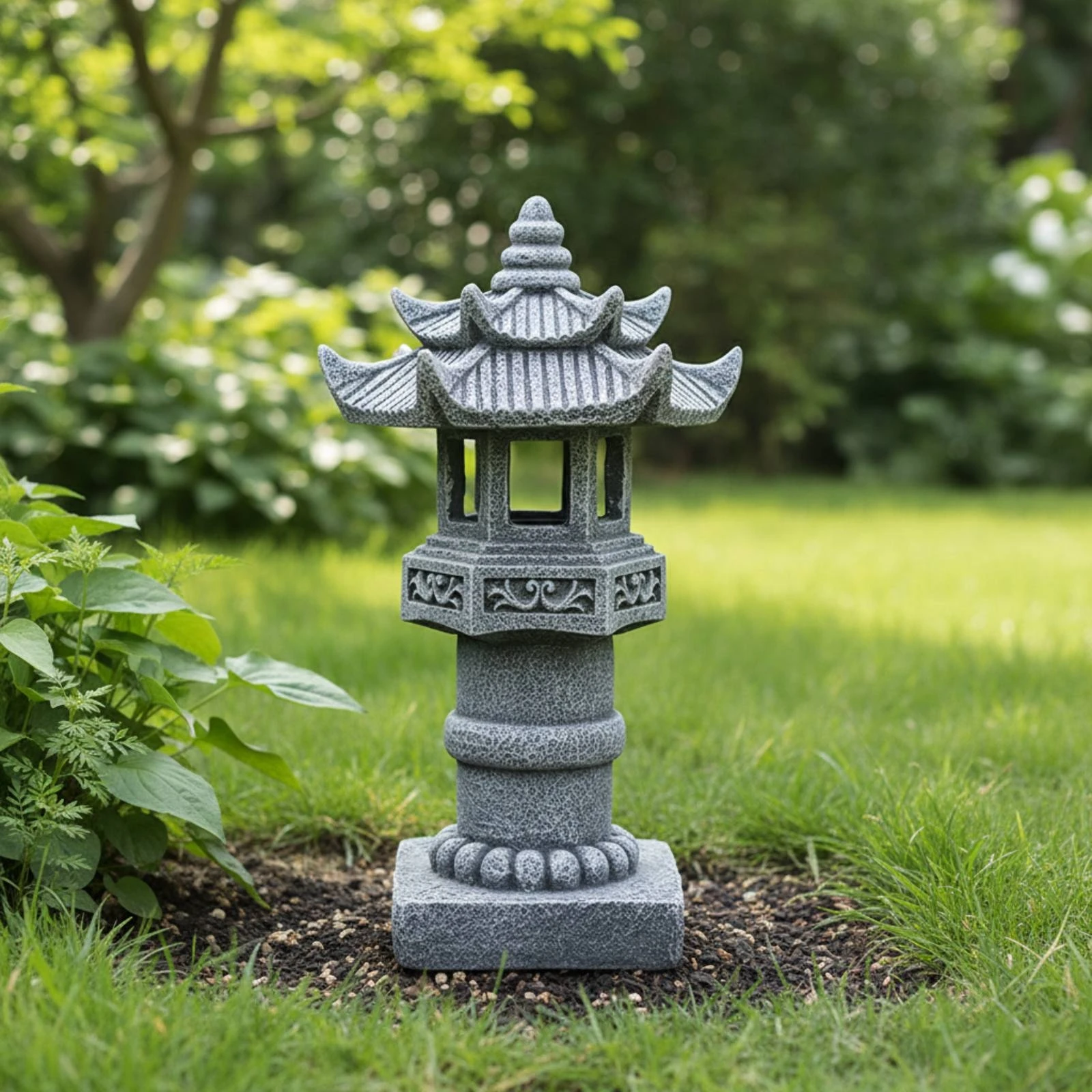 Solar Pagoda Lantern Weather Resistant Pagoda Lantern Solar Garden Statue Cordless Statue with LED Lights Weathered