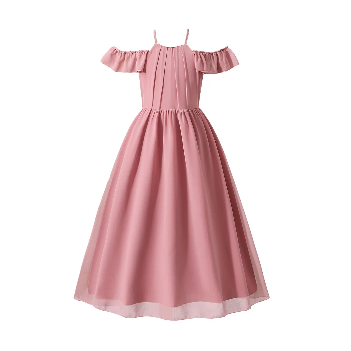 Tween Girl Dress Off Shoulder Chiffon Maxi Dress Elegant Bridesmaid Dusty Pink Formal Dresses for Wedding Birthday Party Kids