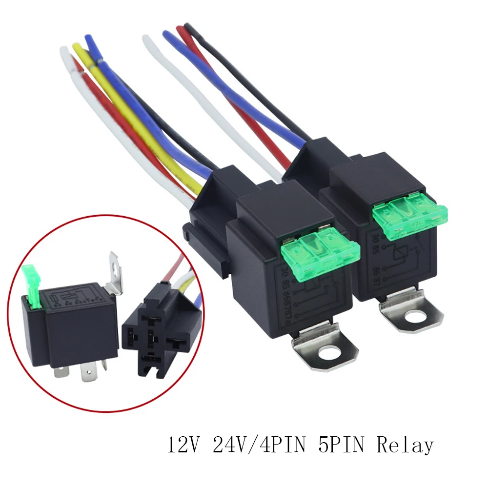 DC 12V/24V 4 Pin 5 Pin 30A Waterproof Automotive Relay With Socket Car Relay Auto Relay  Fuse Coil 1.8W Voltage Relay Vehicle