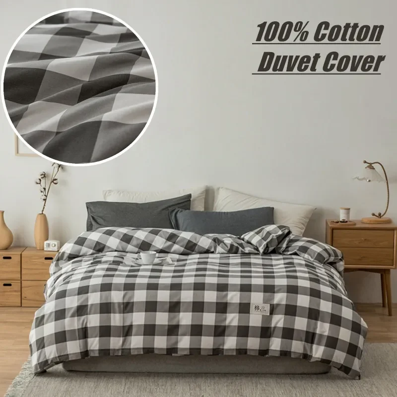 

100% Cotton Duvet Cover Quilt Cover Plaid Style Comforter Cover Single/Queen Size Bedding 이불커버 (No Pillowcase)