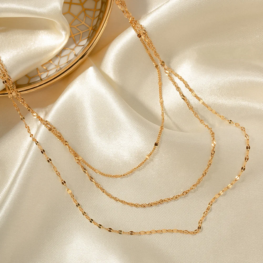 Simple fashion Stainless Steel Chain Multilayer Necklace For Women Golden Hypoallergenic Trendy Jewelry Party Gift