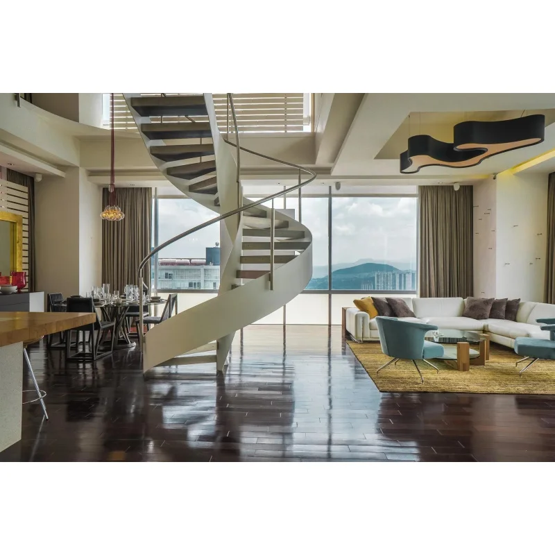 custom.DBM Modern Staircase Steel-Wood Marble Treads LED Lighting Double-sided Glass/Metal Railing Safe Durable Indoor
