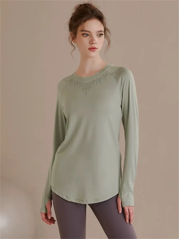 

Loose Long Sve Running Yoga Fitn Women's T-irt Large Size Autumn Winter New Sle Qui Dry Butt Covering Top