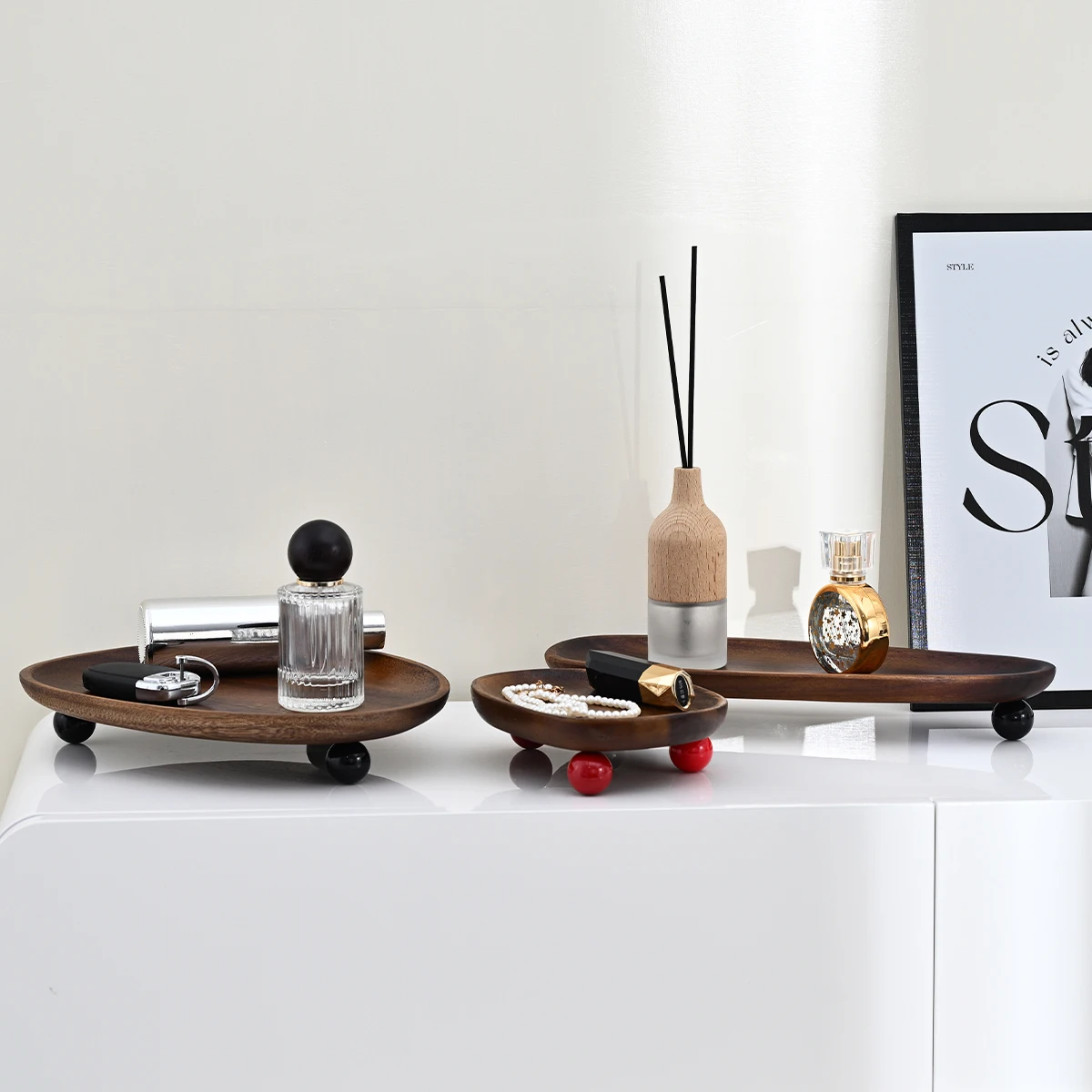 صينية خشبية غير منتظمة الشكل - ديكور سطح المكتب، صينية لمستلزمات المجوهرات، منظم التخزين