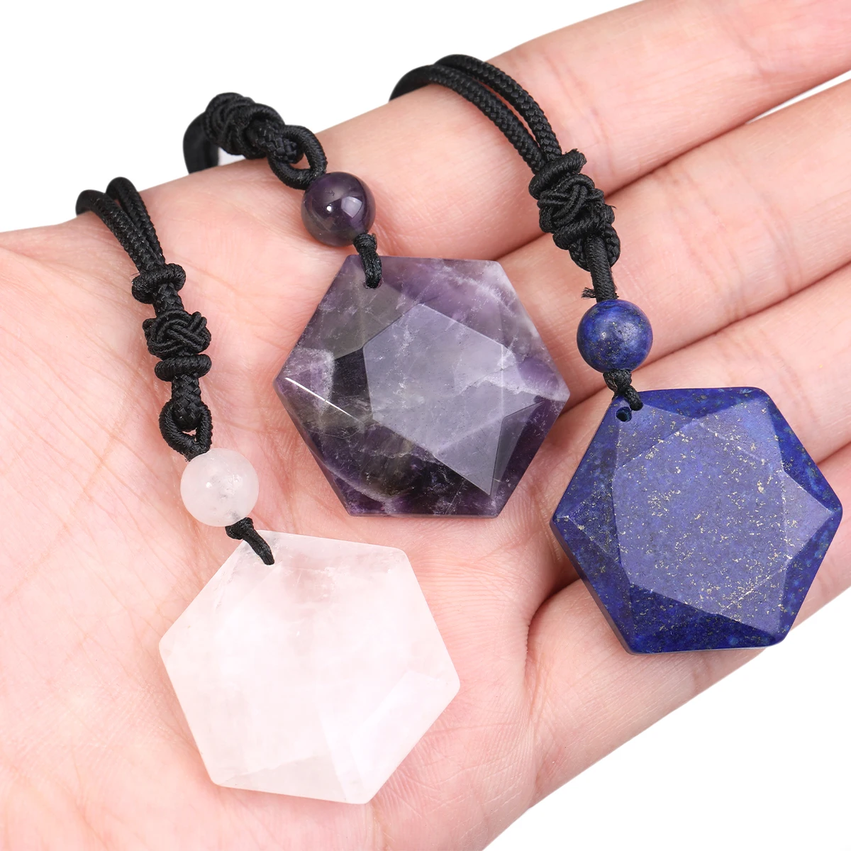 Halskette Naturstein Amethyst Rosenquarz Tigerauge Heilkristall Mode Edelstein Schmuck Verstellbares Seil Liebesgeschenke