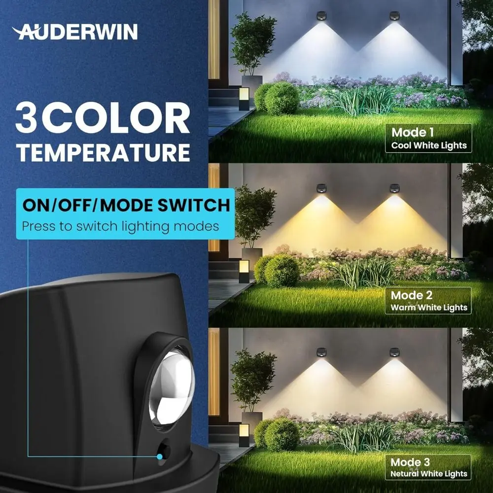 Dual Color LED Solar Wall Light Automatic Motion Sensor Solar Fence Light Solar Powered Waterproof IP65 Outdoor Boardwalk Light
