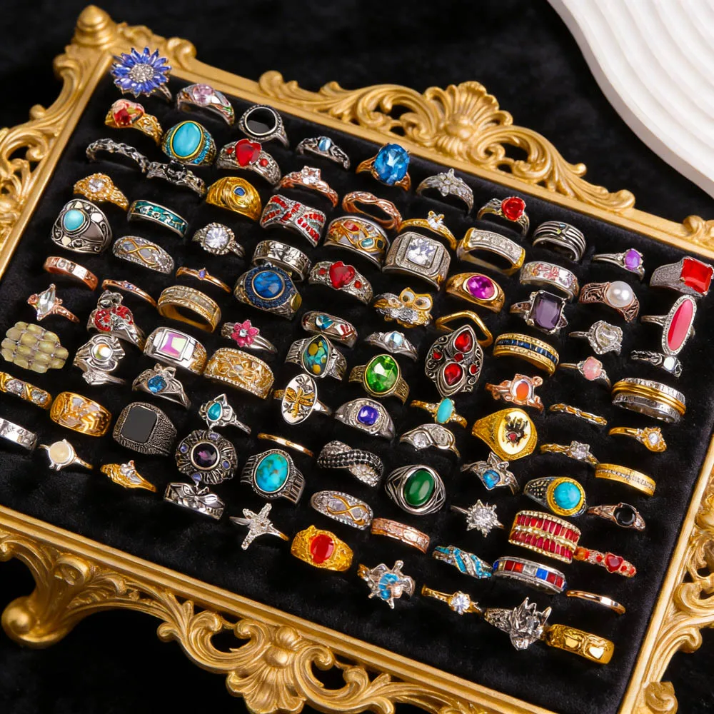10/20/30/50Pcs/Lot Fashion Retro Hip-Hop Punk Geometry Rings For Women Men Daily Party Jewelry Gift Accessories Randomly Shipped