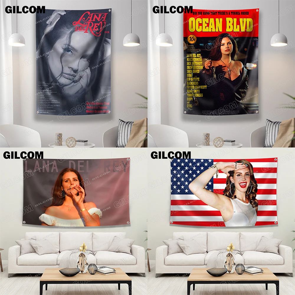 Lana Del Rey Flag Pop Singer Star Music Movie Poster Vintage Tapestry For Party Banner Table Wall Decoration Room Home