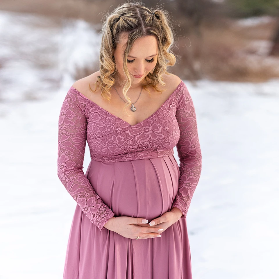 Maternity Lace Photography Gown V-Neck Long Sleeve Maxi Elegant Pregnancy  Dress For Baby Shower Photography - AliExpress 1501