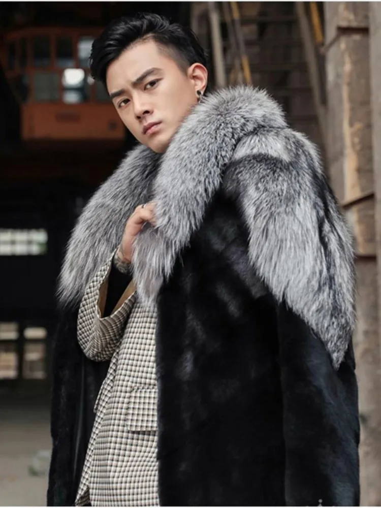 Man\'s Artificial Fur Coat Big Lapel Thicken Winter Long Jacket Warm Mens Clothes Faux Fox Fur Jacket Fluffy Long Overcoat 2024