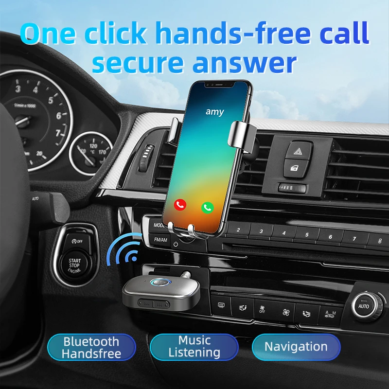 Bluetooth 5.3 Wireless Audio Receiver with Microphone for Amplifier Speaker Car AUX Adapter Noise Reduction 3.5mm Jack Stereo