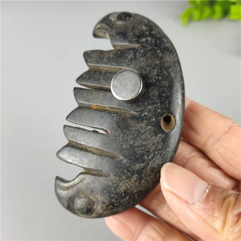 Antique Miscellaneous Natural Aged Crafts Leather Shell Iron Stone Double Phoenix Comb Red Mountain Culture Pendant Hanging Orna