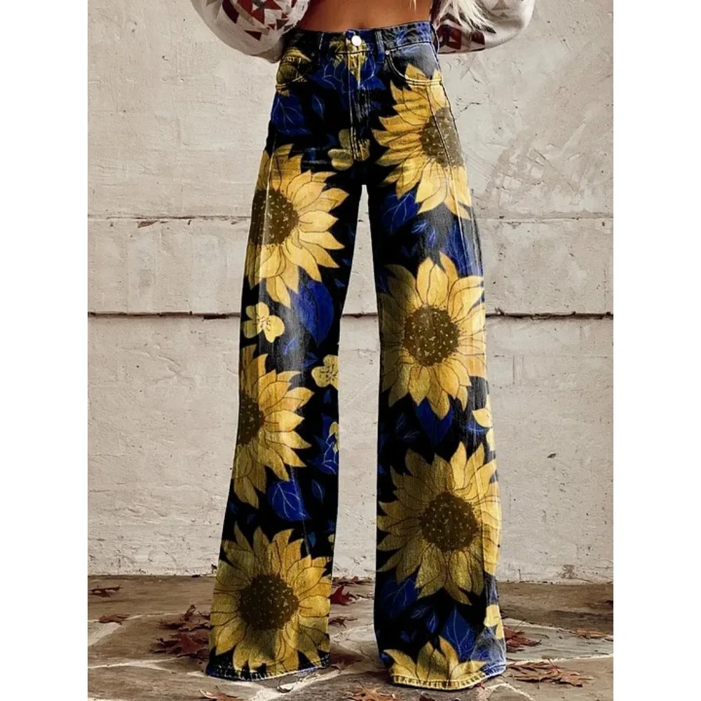 Vintage Paisley Blumenmuster Hohe Taille Weite Hose Sexy Damenhose 100% Baumwolle Lässige Lockere Hose mit Taschen XXS-3XL – Detail 12