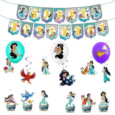 Aladdin Cupcake Topper kids Birthday Party Supplies Princess Jasmine Balloon Genie Banner Decor Boy Baby Shower Activity Idea