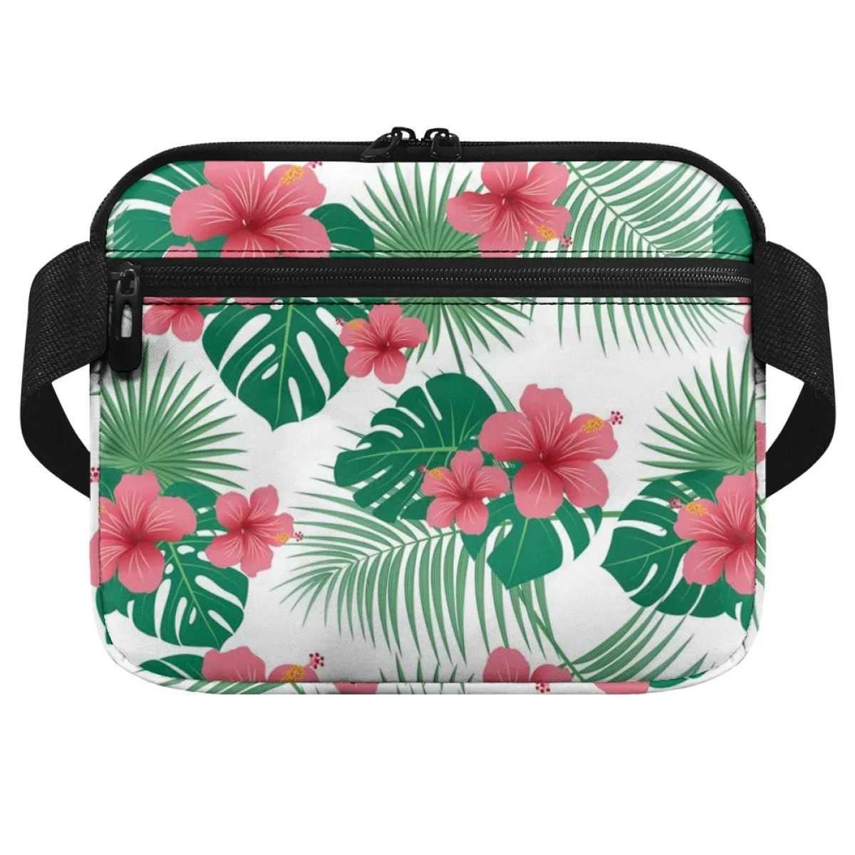 Riñonera con estampado Tropical de hibisco para mujer, bolso de cintura portátil, bolsa de hombro, regalo de impresión bajo demanda