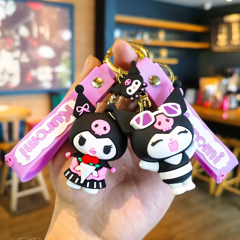 Sanrio Kuromi-Llavero de dibujos animados para coche, colgante de bolsa de regalo de flores, pequeño regalo