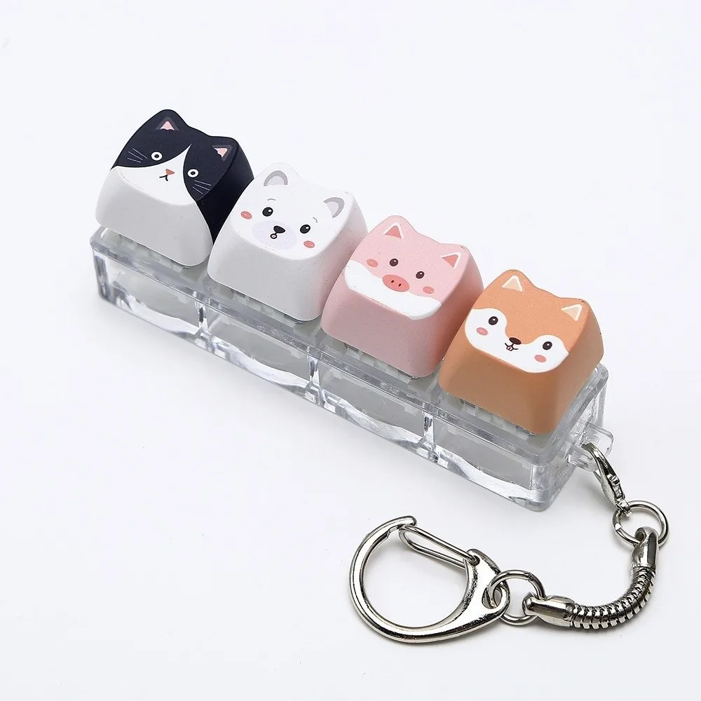 Detachable Fidget Button Keyring Creative Portable Animals Printed Keycap Keychain Mini Size Novelty Stress Relief Bag Pendant