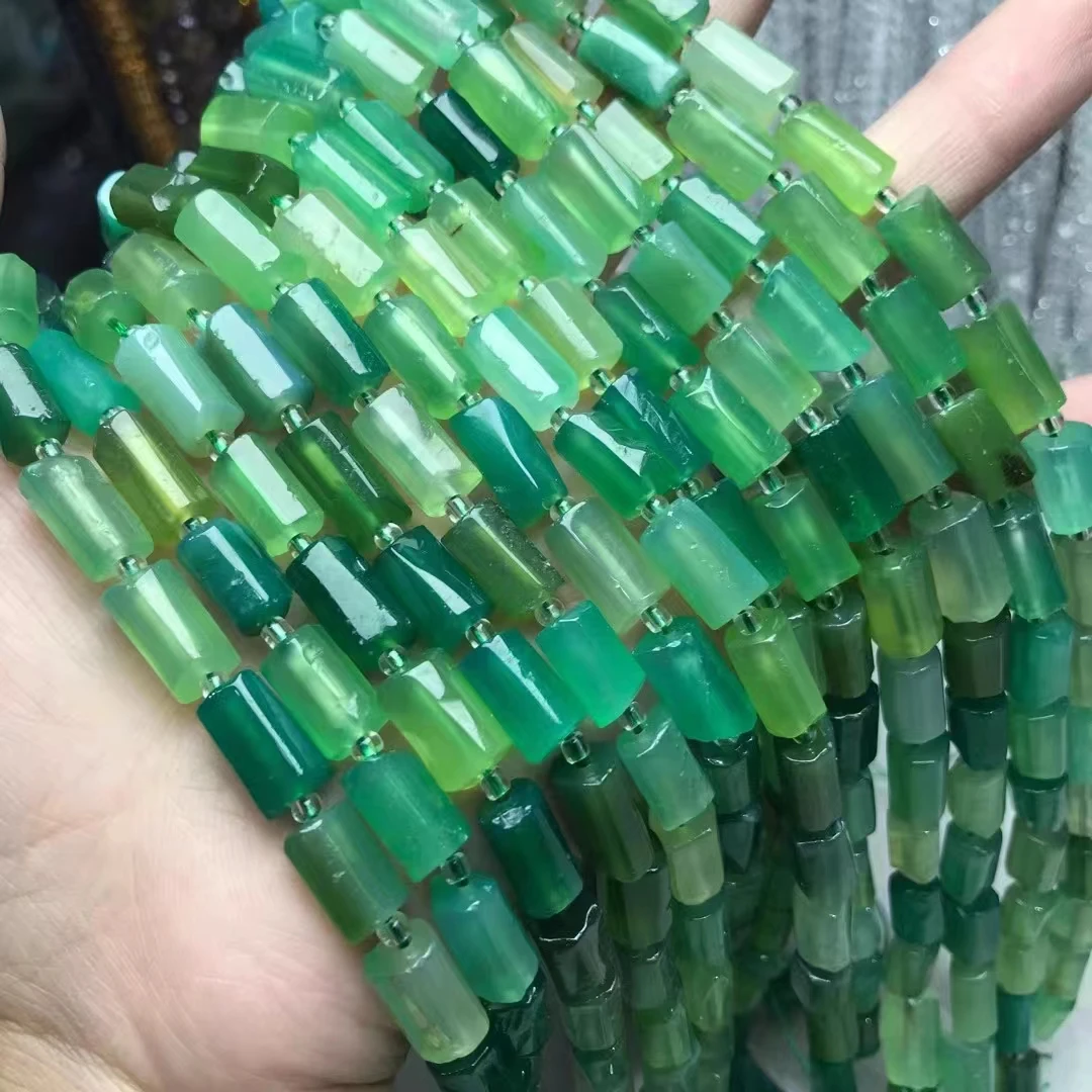 green persian gate stone pillar faceted 7*10mm for DIY jewelry making  38cm