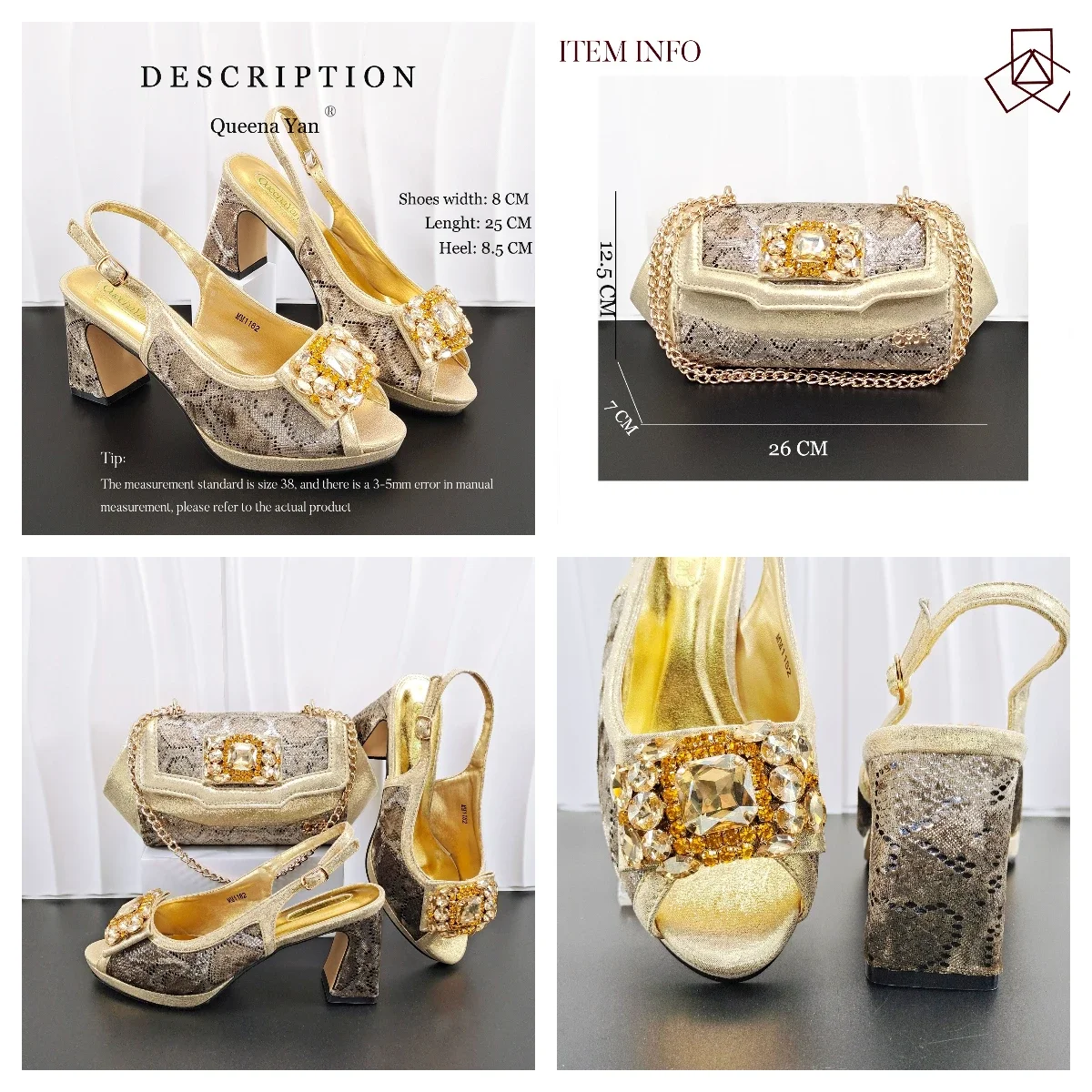 Solid Hot Diamond Women's Outdoor Open Toe Shoes with Chain Shoulder Bag Wedding Banquet Ultra High Heel Shoe Bag Combination
