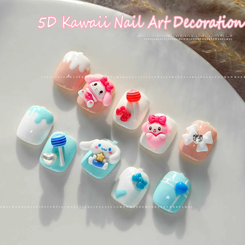 10Pcs Kawaii Pink Clutter/Junk Hello Kitty Nail Art Charms My Melody Cartoon Resin Nail Rhinestone Gems for Manicure Accessories