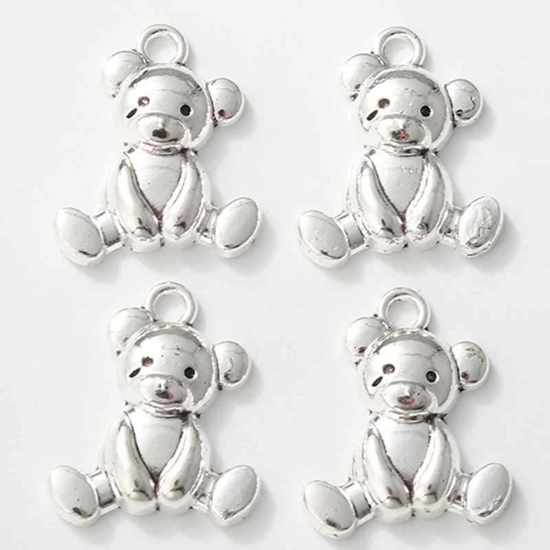 15pcs Cute Little Bear Alloy Charms Silver Color Lovely Animal For Making Handmade DIY Jewelry Findings Accessories Findings