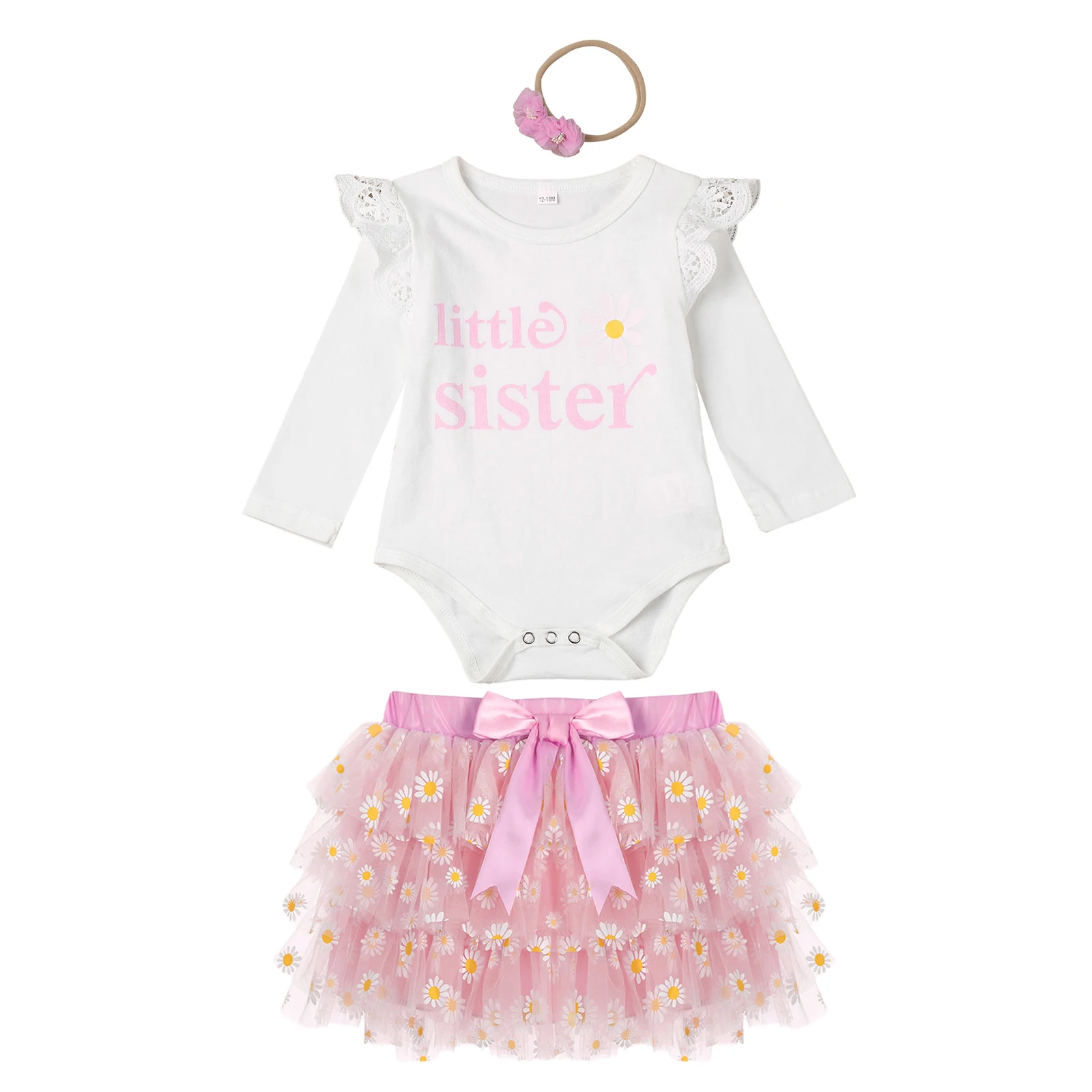 Baby Girls Cute Outfit Spring Autumn Long Sleeve Cotton Romper with Tiered Tutu Skirt Headband Birthday Party Daily Costume