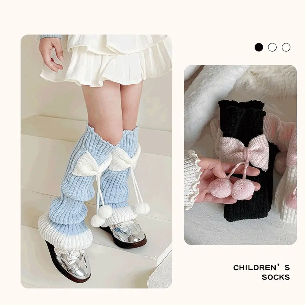 Kawaii Bow Leg Warmers Socks Ruffles Knitted Warm Leg Cover Ball Boot Sleeve