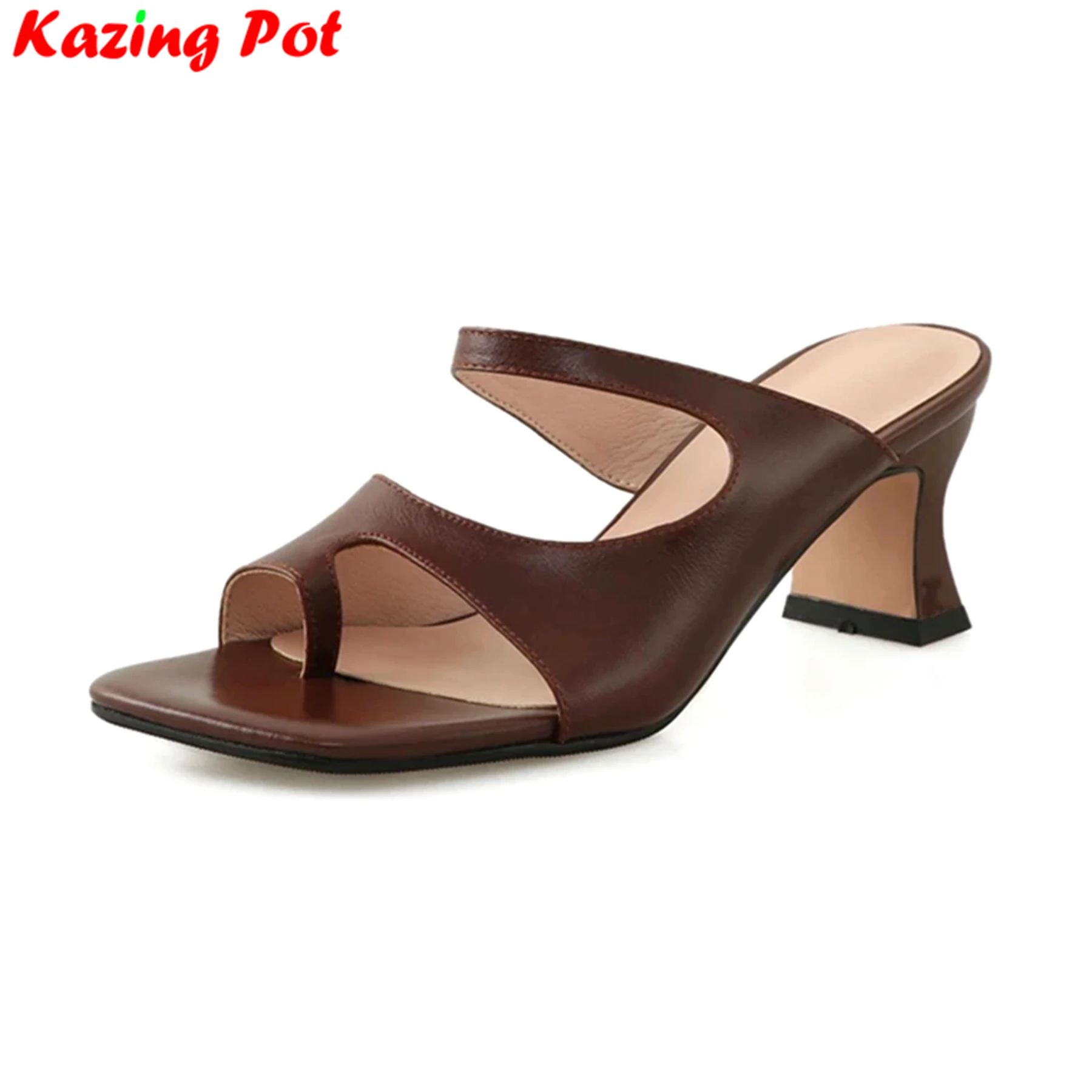 

Krazing Pot Summer Hot Sale Retro Fashion Natural Leather High Heel Mules Young Lady Streetwear Handmade Brand Women Sandals L38