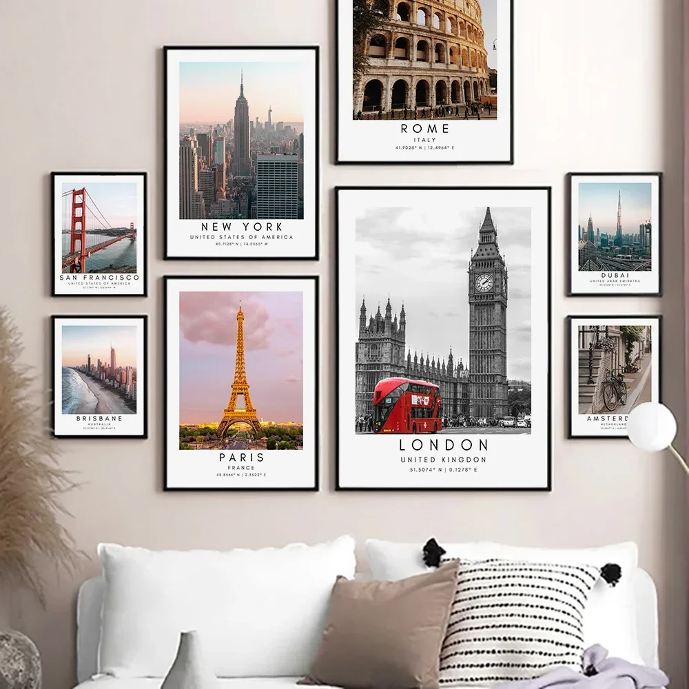 Canvas Painting Modern Design Nordic Art Home Wall Decor Paris London Munich Rome City Travel Posters Bedroom Living Pictures