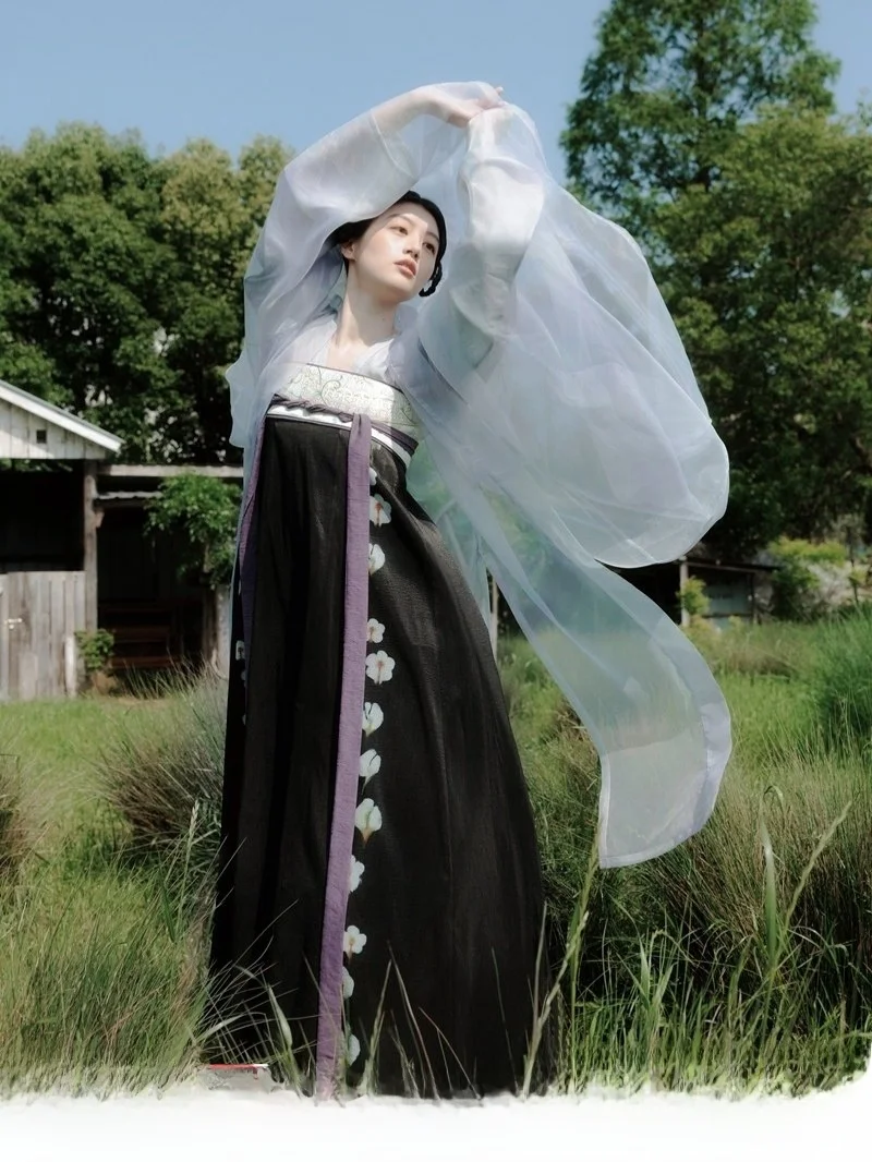 

Chu Mountain Moon Original Spring Summer Tang Dynas Sle Hanfu Long irt with Collar And Big Sves for Women