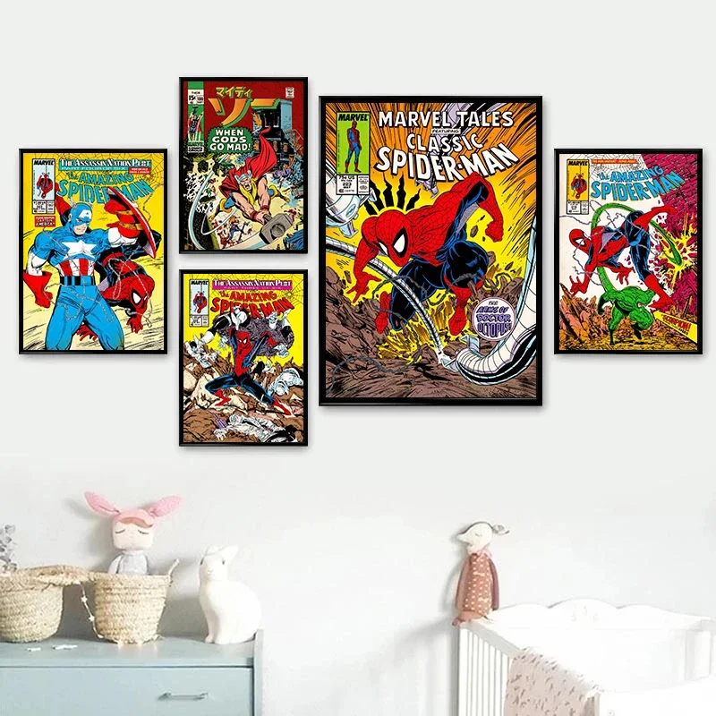 Miniso Disney Marvel The Avengers Comic Spiderman Posters and Prints Canvas Painting Kids Room Decor Bedroom Wall Art Picture