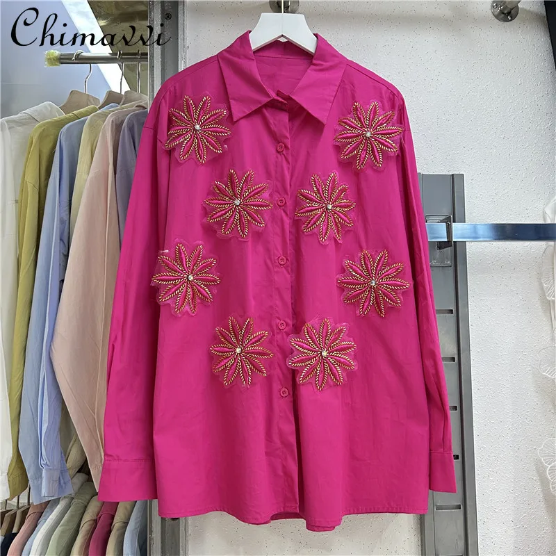 French Three-dimensional Decorative Design Long-sleeved Shirt Versatile Chic Single-breasted Thin Temperament Foreign-style Top