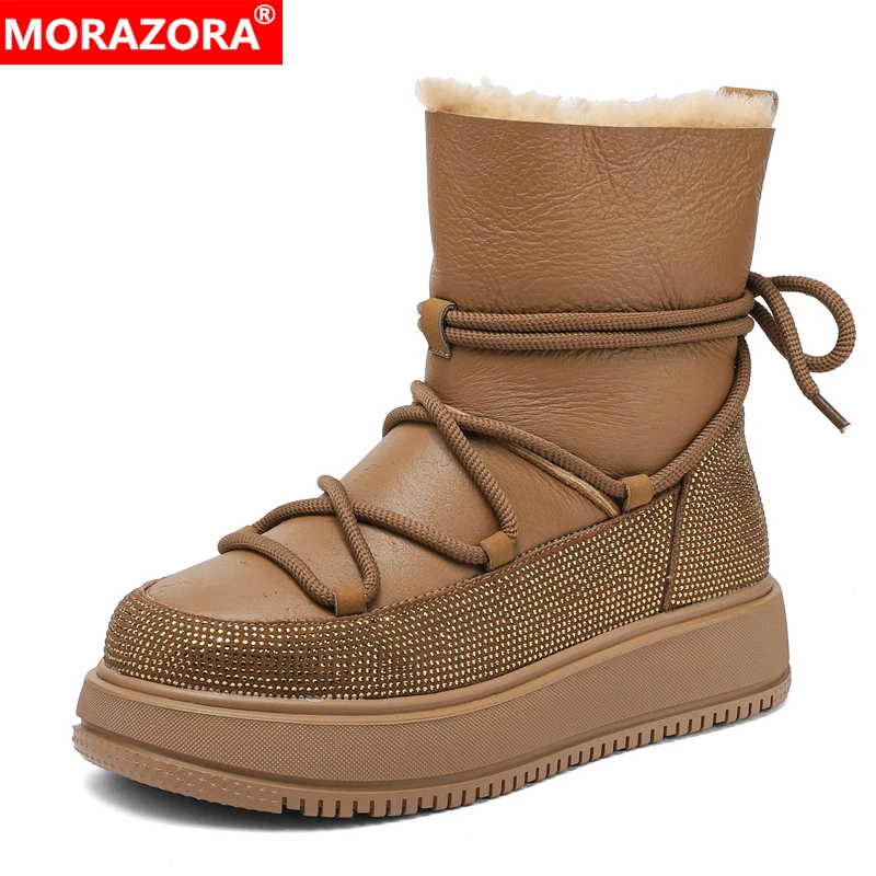 

MORAZORA Nature Wool Snow Boots Women Zipper Platform Genuine Leather Ankle Boots Fashion Warm Winter Booties Ladies Shoes