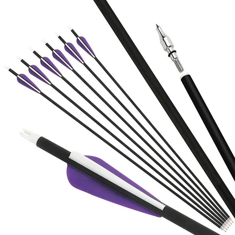 

6/12pcs 31.6" Archery Mix Carbon Arrow Spine 500 with 100grain Arrowhead Compound Recurve Bow Arrow Shooting Hunting