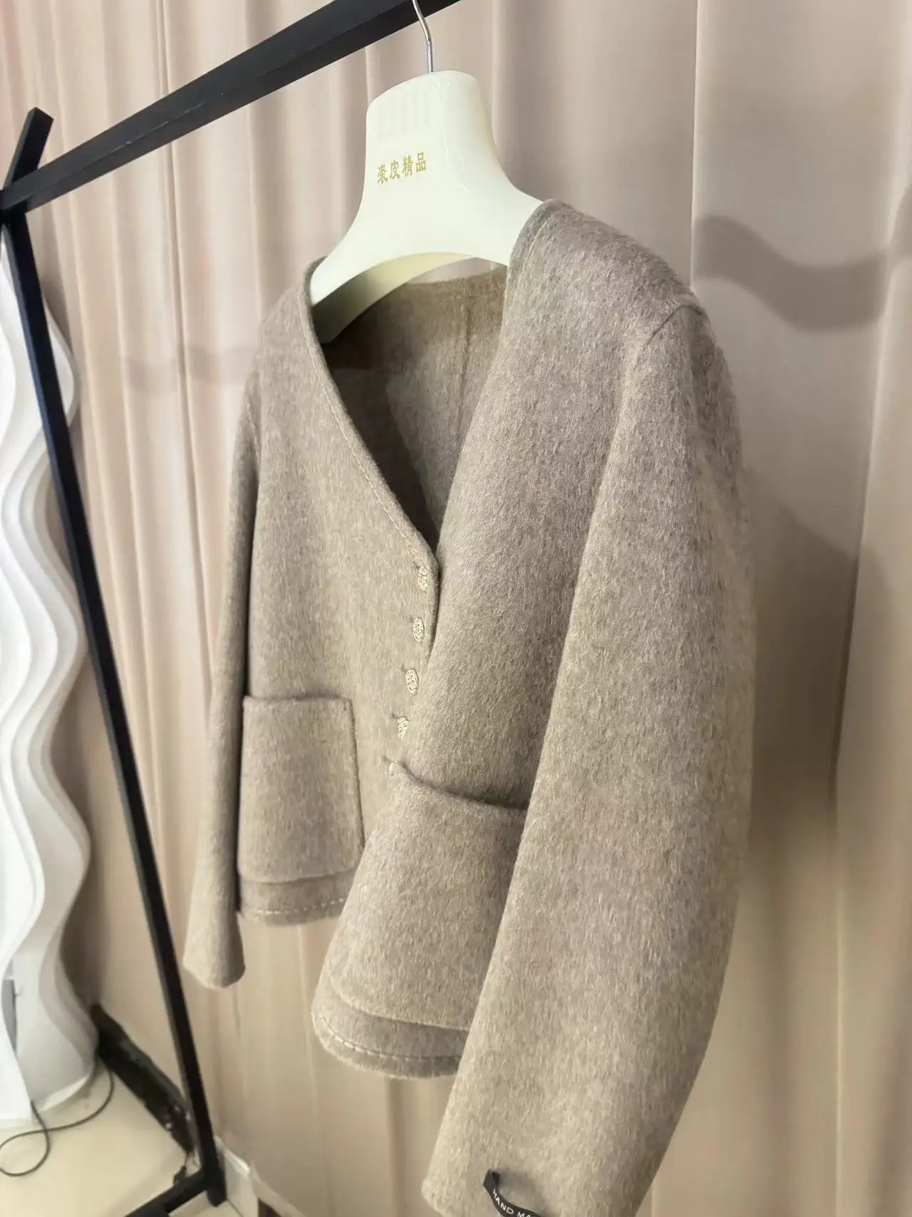 wheat color woolen jacket for women new style 2024 autumn and winter cashmere coat short and light color double faced woolblends