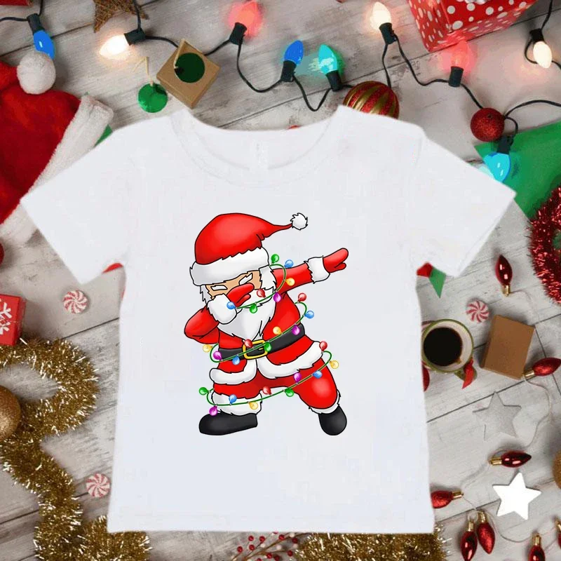 Christmas Snowman DAB Print Tshirt Boys Girls Kawaii Animal Clothes Cartoon Xmas T Shirt Merry Christmas Kids Summer Tops Tee