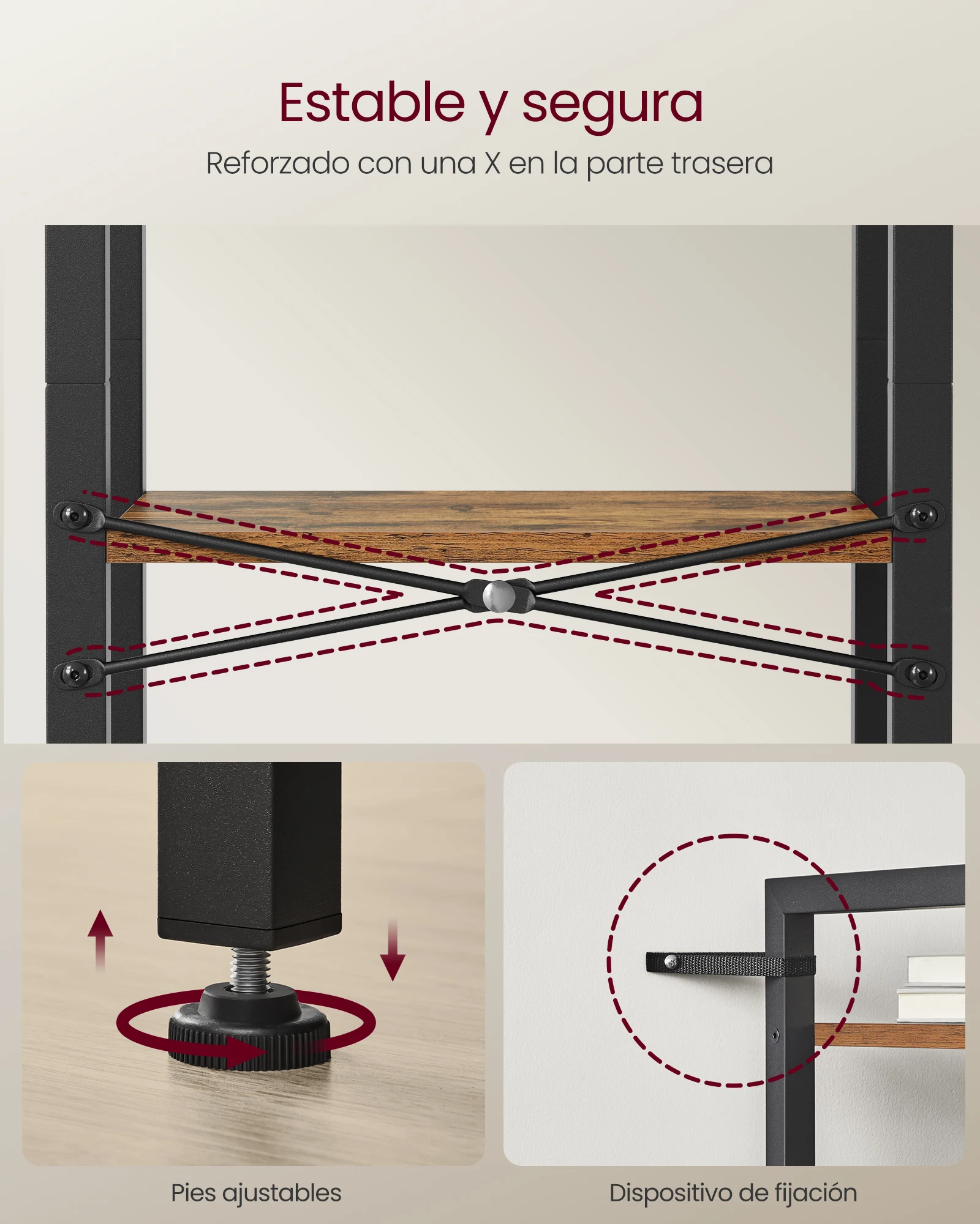 خزانة كتب VASAGLE 3 طبقات، مكتبة، خزانة كتب للمكتب، الدراسة، غرفة المعيشة، غرفة النوم، 24 × 40 × 76.5 سم، صناعية، بني ريفي