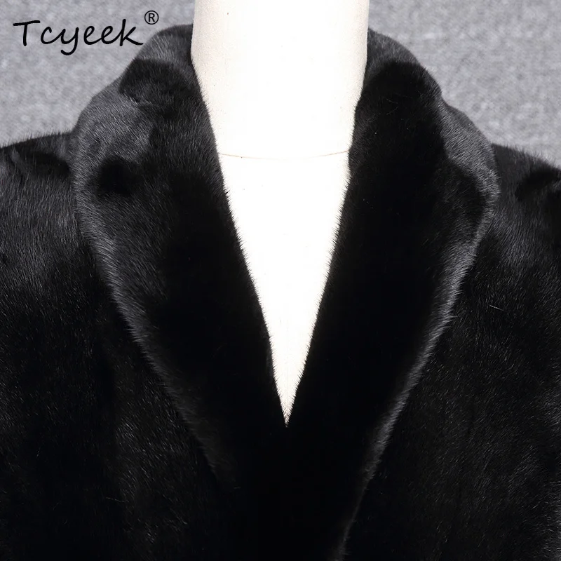 Tcyeek 리얼 밍크 퍼 코트 남성 겨울 의류 리얼 퍼 재킷 패치워크 밍크 남성 코트 신상품 중간 길이 2025 남성 재킷