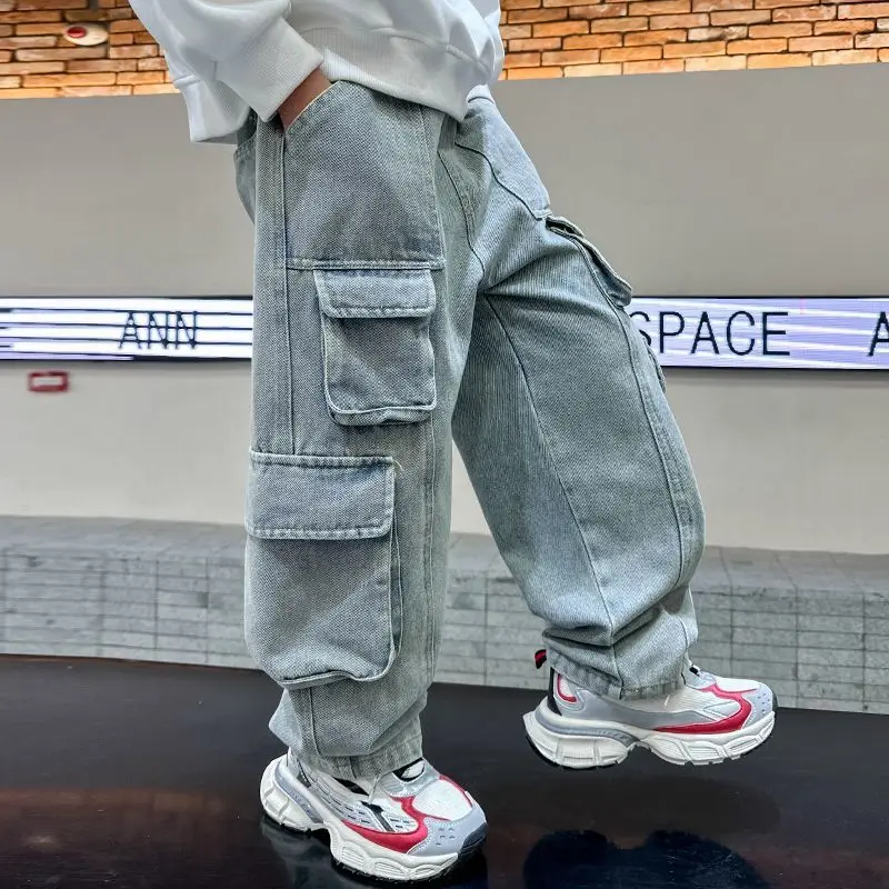 Jeanshosen für Jungen, Frühlings- und Herbst-Hip-Hop-Trends, Jeanshosen für größere Jungen, stylische Jeans im Streetstyle für Jungen. – Detail 2
