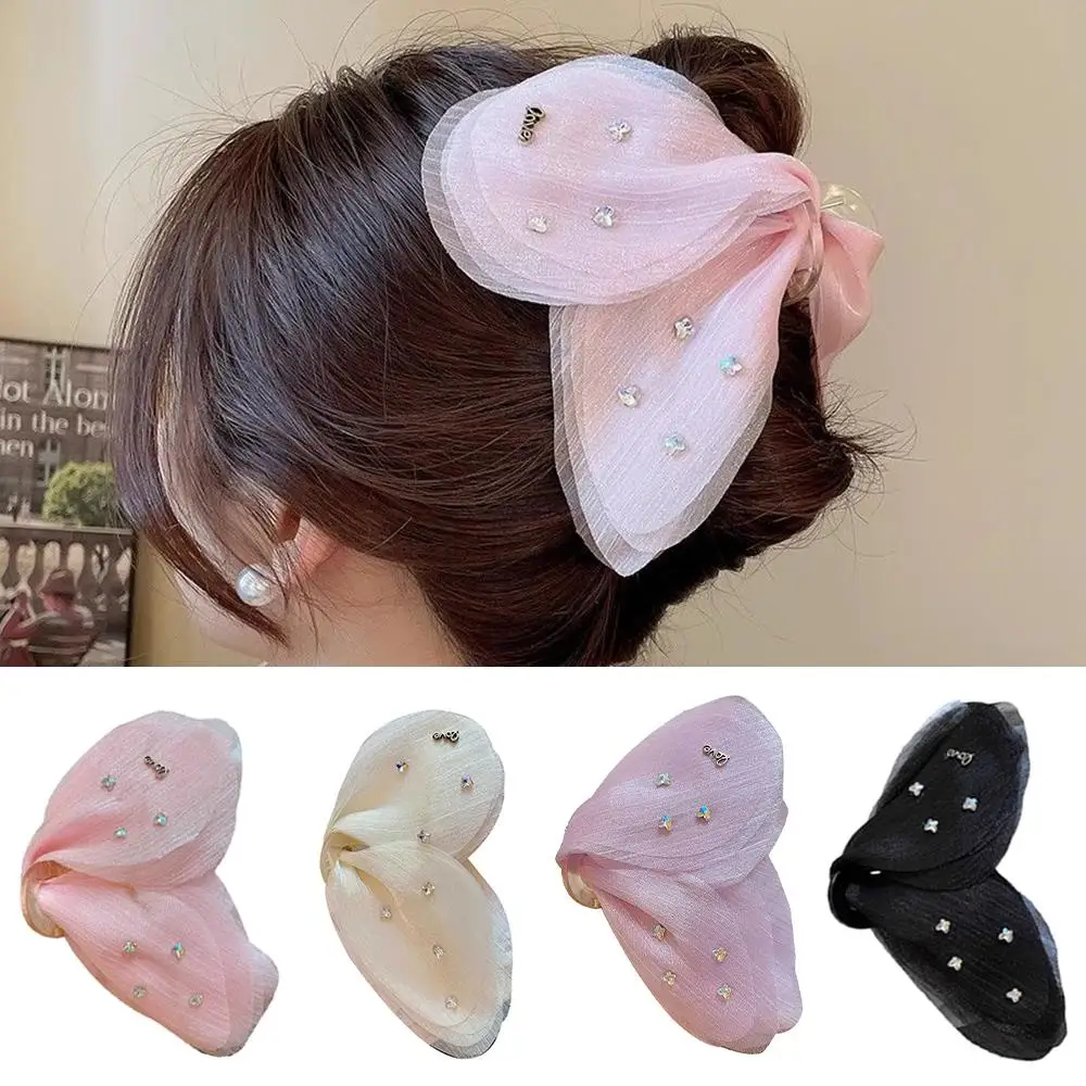 

Tulle Butterfly Hair Clip French Style Bowknot Hair Claw Shiny Diamond Mesh Shark Clip Super Fairy DIY Hair Accessories