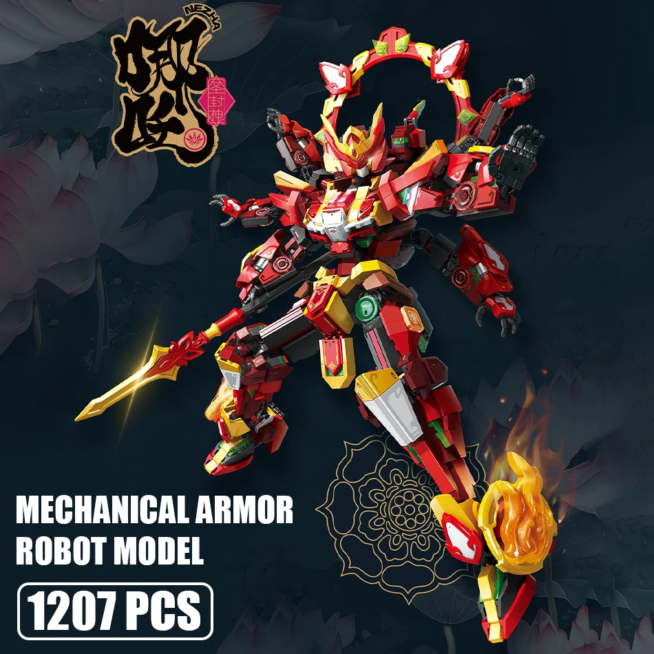 2024 New Mechanical Armor Nezha Model MOC Building Blocks Chinese Mythology Characters Robot Figures Bricks Toys Gifts for Kids