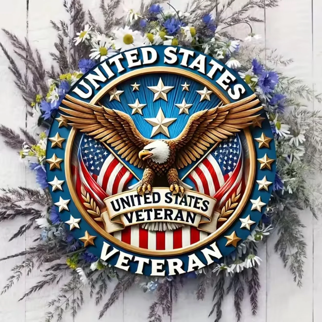1pc United States Veteran Emblem, Round Iron Sign, Patriotic Eagle and American Flag Wall Decor for Home, Living Room, Doorway