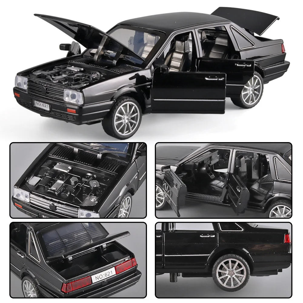 Classic 1:32 Volkswagen Santana Alloy Car Diecast Metal Model Sound & Light Pull Back Toys Collection Children Birthday Toy Gift