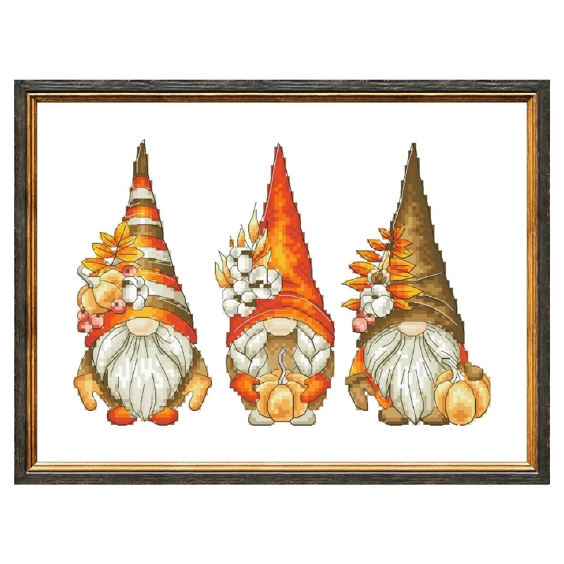 Autumn Gnomes cross stitch package kits 18ct 14ct 11ct unprint canvas cotton thread embroidery DIY handmade needlework