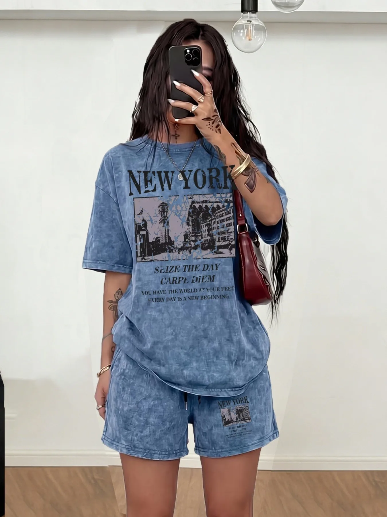 2026 Summer Best-selling Fashion Casual Comfort 3D Letter Pattern Printed Women's Short Sleeve Shorts Set