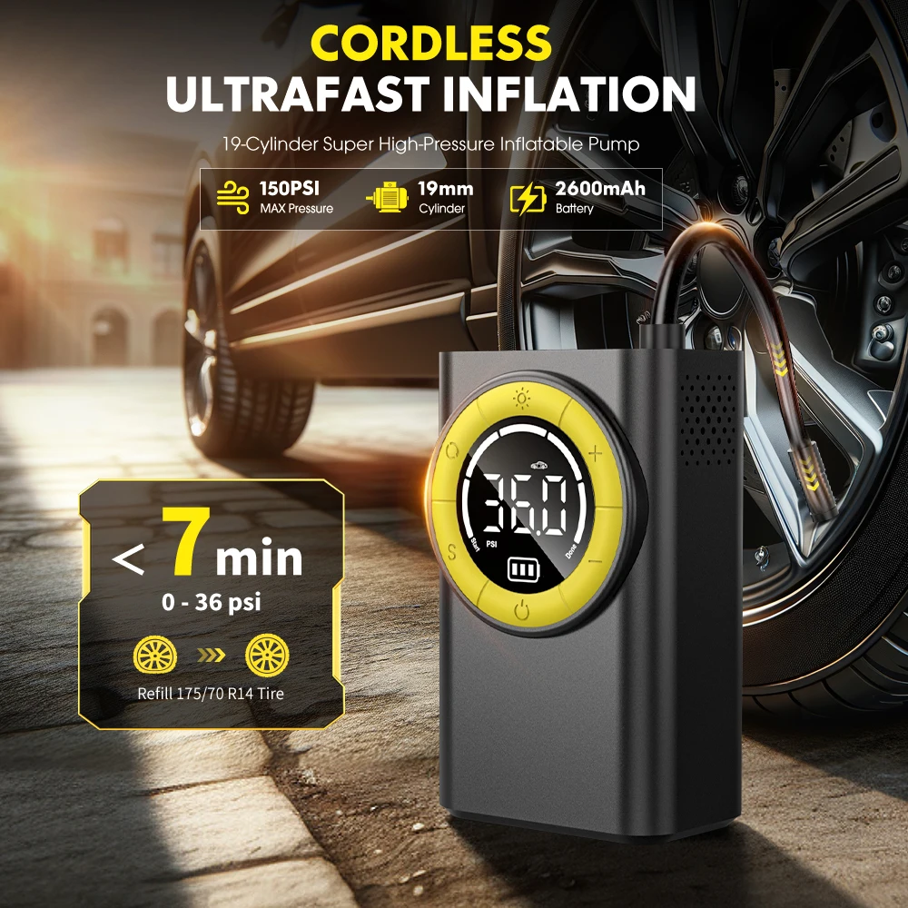 

Carsun Wireless Portable Handheld Air Pump with Lighting Digital Display for Motorcycles And Bicycles