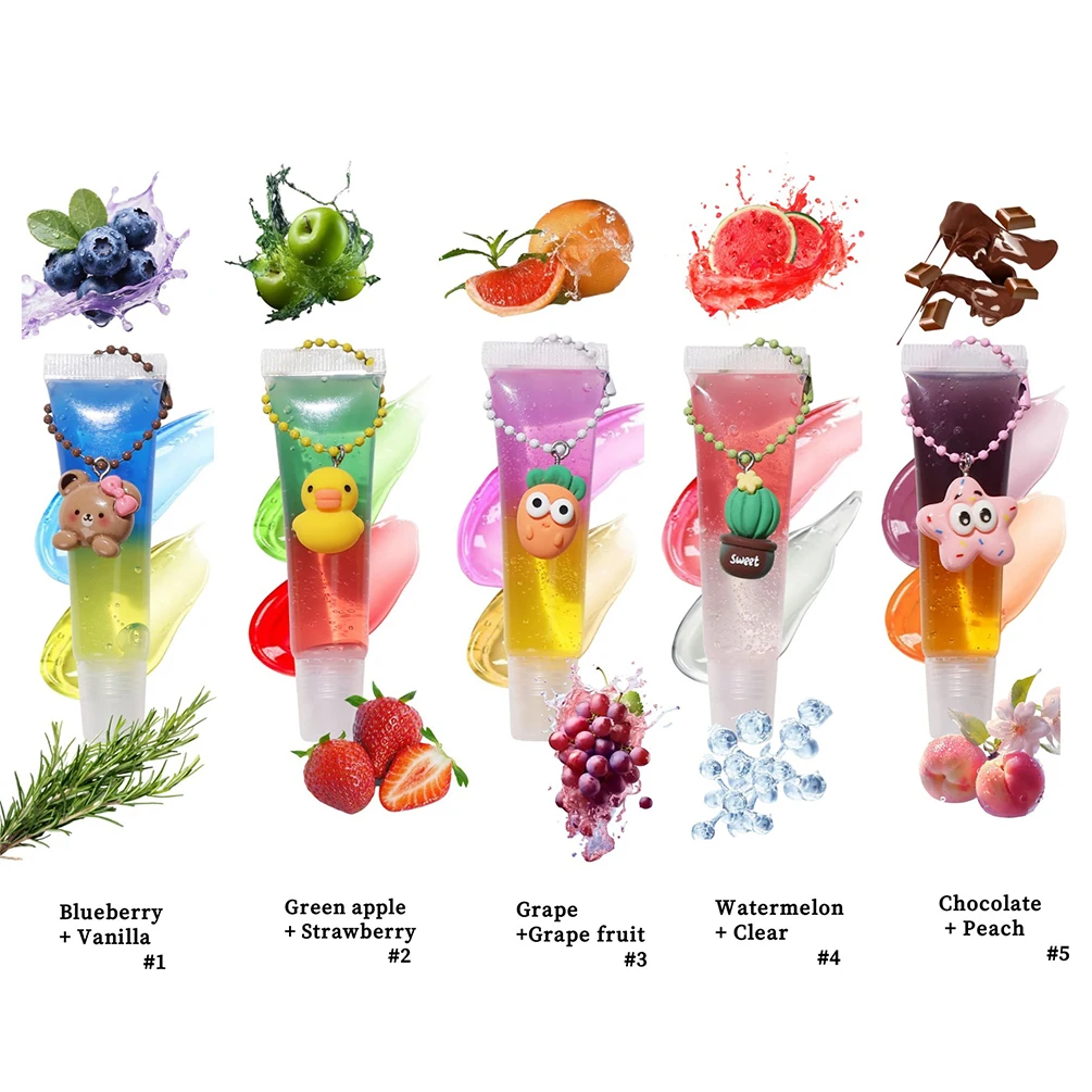 5-color Private Label Lip Gloss Custom Logo Organic Glitter Double Gel Lipgloss Hose Tube Moisture Long-lasting Natural Makeup