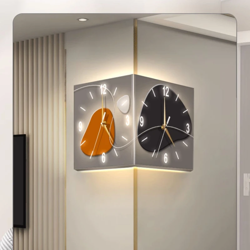 Wall Clock Living Room 2024 New Creative Clock Wall Light No Punching