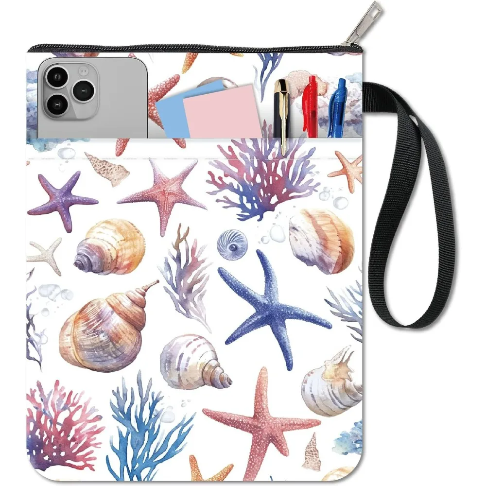 Shell Sleeve Starfish Book Protector Conch Covers for Paperbacks Washable Fabric Cloth Cover with Zipper