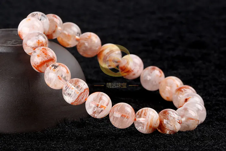 Natural Orange Sericite Phantom Round Beads Bracelet 8mm 9mm 10mm 11mm Crystal Garden White Snow Phantom Women Men AAAAA